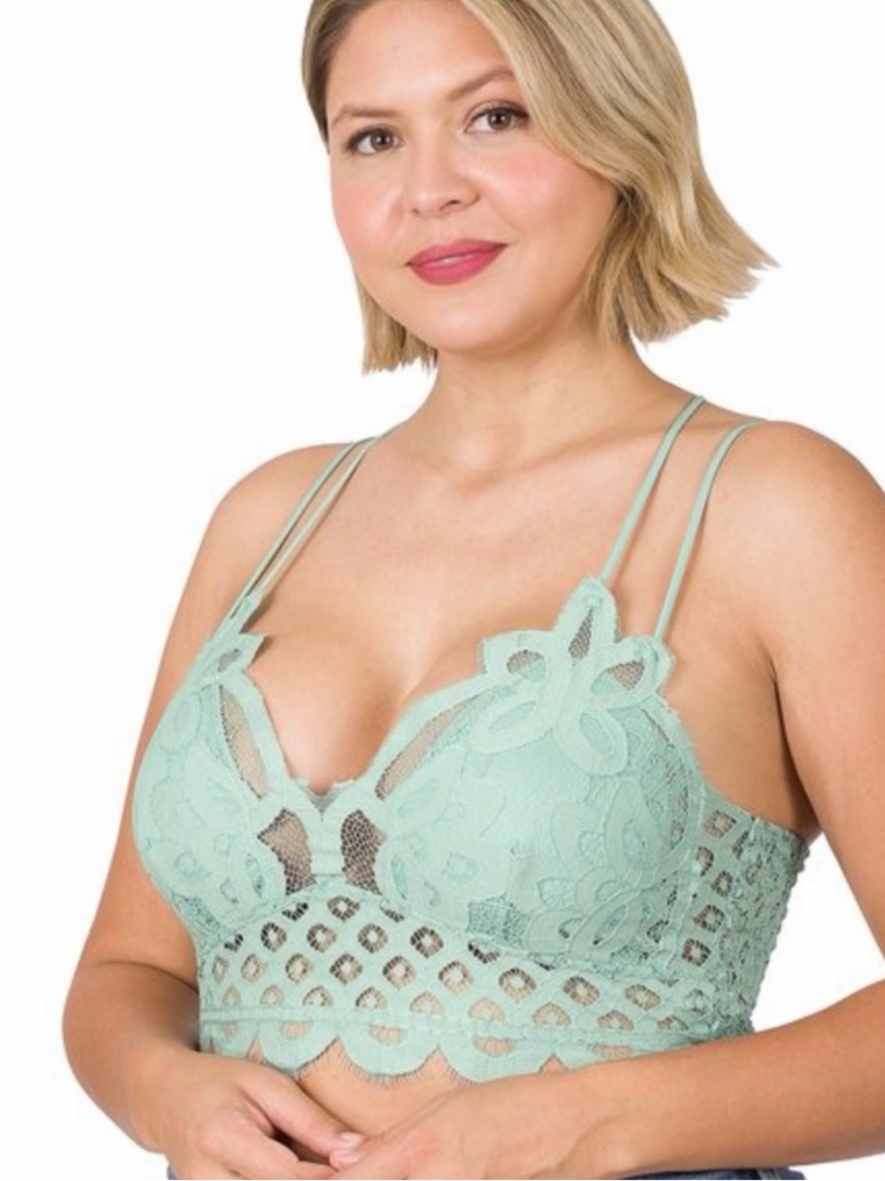 Lace Bralette with Double-Strap Detail in Mint